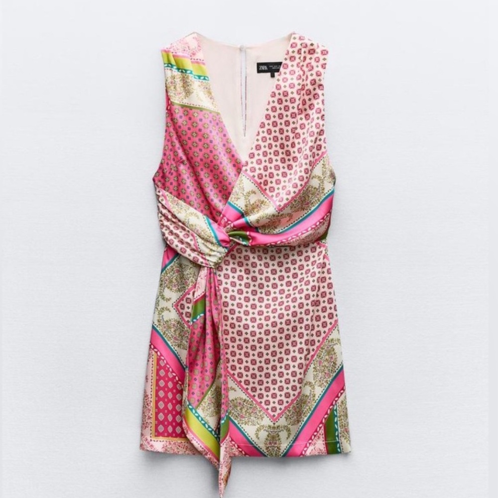 Zara Pink Patchwork Wrap Dress